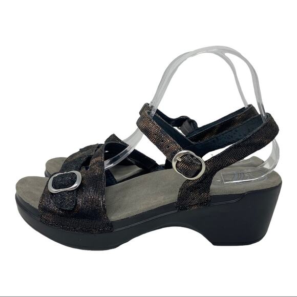 Dansko Sandi Leather Sandals In Iridescent Coffee Swirl Women's Size 40 - Picture 4 of 11